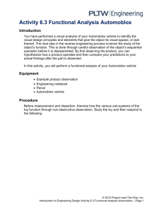 Automoblox Functional Analysis Activity: Engineering Design