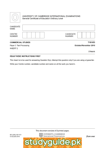 UNIVERSITY OF CAMBRIDGE INTERNATIONAL EXAMINATIONS General Certificate of Education Ordinary Level 7101/03