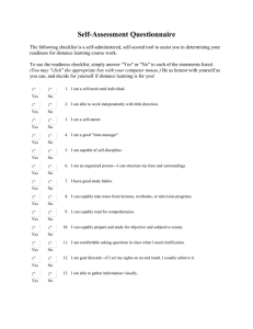 Distance Learning Readiness Self-Assessment Questionnaire