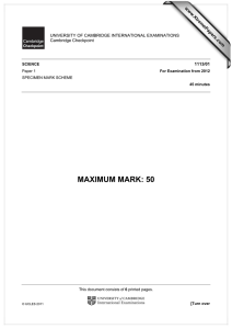 Cambridge Checkpoint Science Paper 1 Mark Scheme