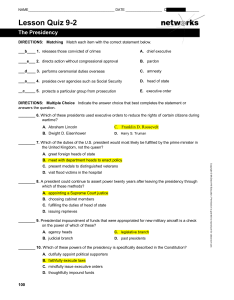 The Presidency Lesson Quiz 9-2