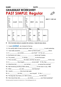 Past Simple Regular Verbs Grammar Worksheet