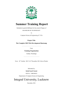 Web Development Bootcamp Training Report - Integral University