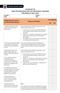 Teacher Proficiency Checklist RPMS SY 2021-2022