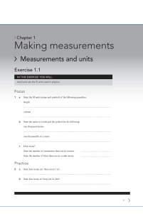 Physics Measurements & Units Workbook Exercise