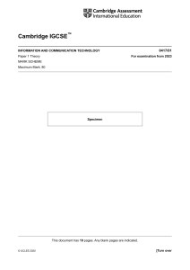 Cambridge IGCSE ICT Paper 1 Mark Scheme