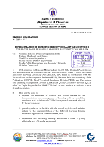 LDM Course 2 Implementation: Division Memorandum