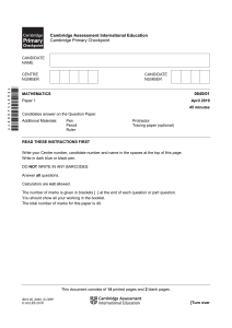 Cambridge Primary Math Checkpoint Exam - April 2019