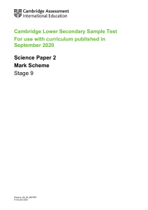 Science Stage 9 Paper 2 Mark Scheme