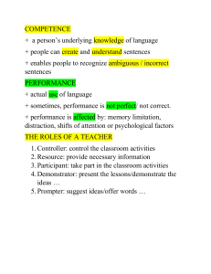 Language Competence, Performance & Teacher Roles