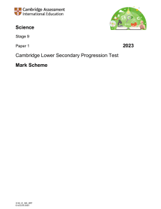 Science Stage 9 Paper 1 Mark Scheme
