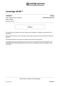 IGCSE Chemistry Mark Scheme 0620/21 Oct/Nov 2023